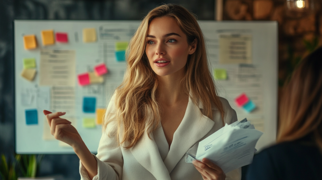 Mulher empreendedora planejando estratégias para seu negócio, representando o empreendedorismo feminino e fornecendo conselhos para empreendedoras.